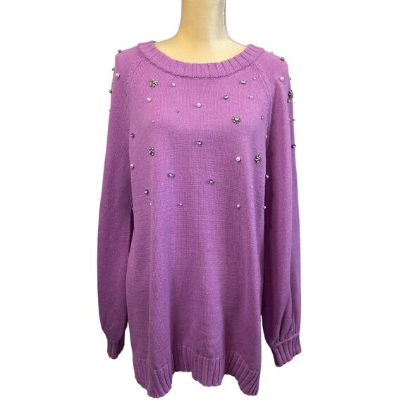 Karl Lagerfeld Purple Long Sleeves Embellished Sweater Large New With Tag - Picture 1 of 9
